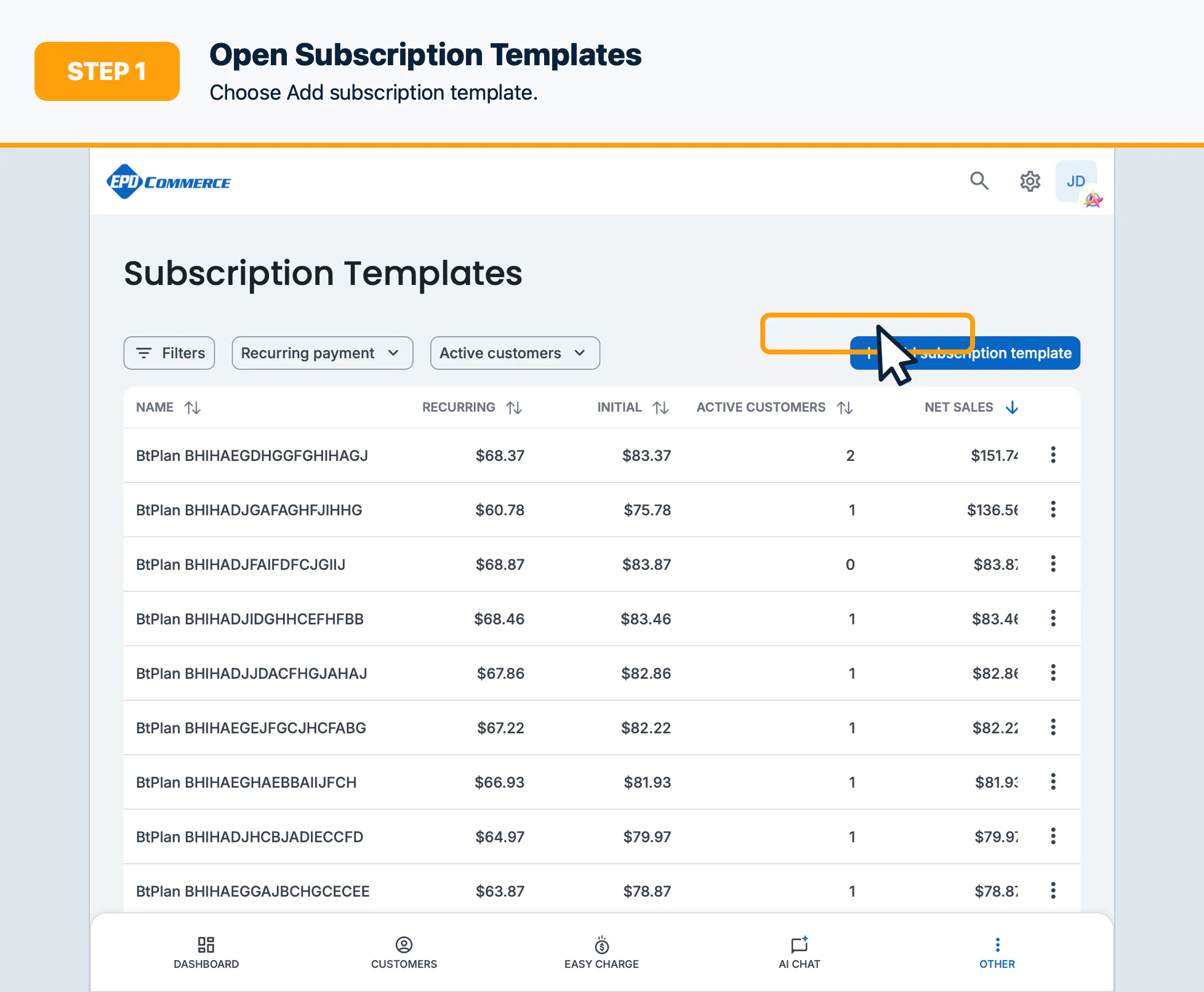 Step 1: Open Subscription Templates