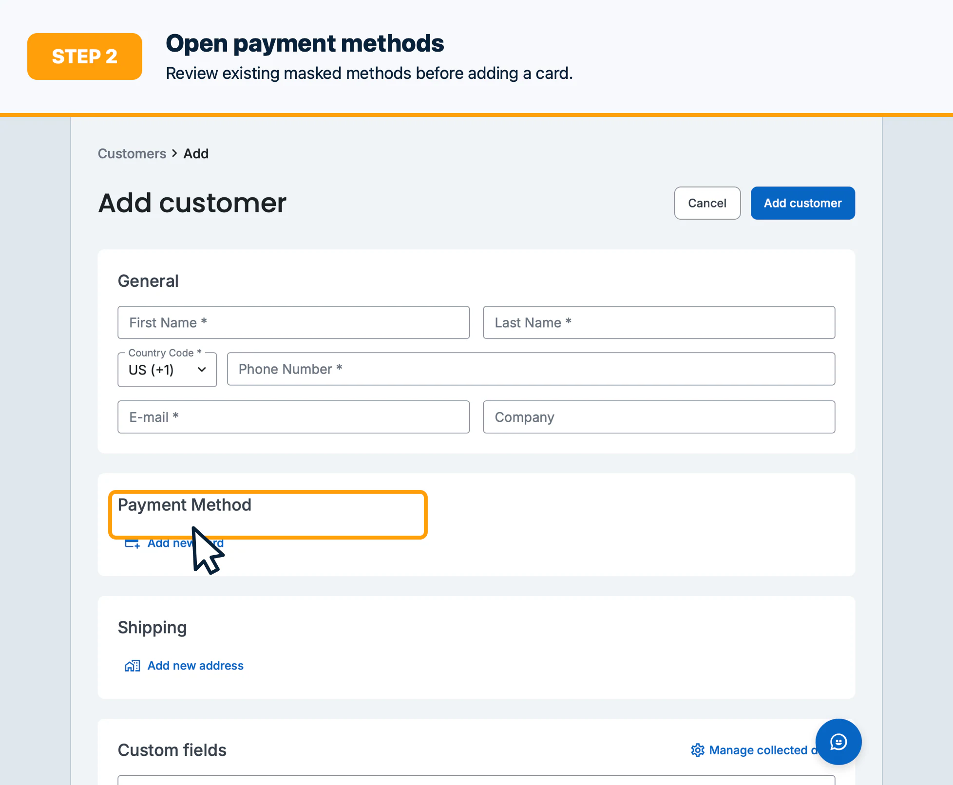 Step 2: Open payment methods