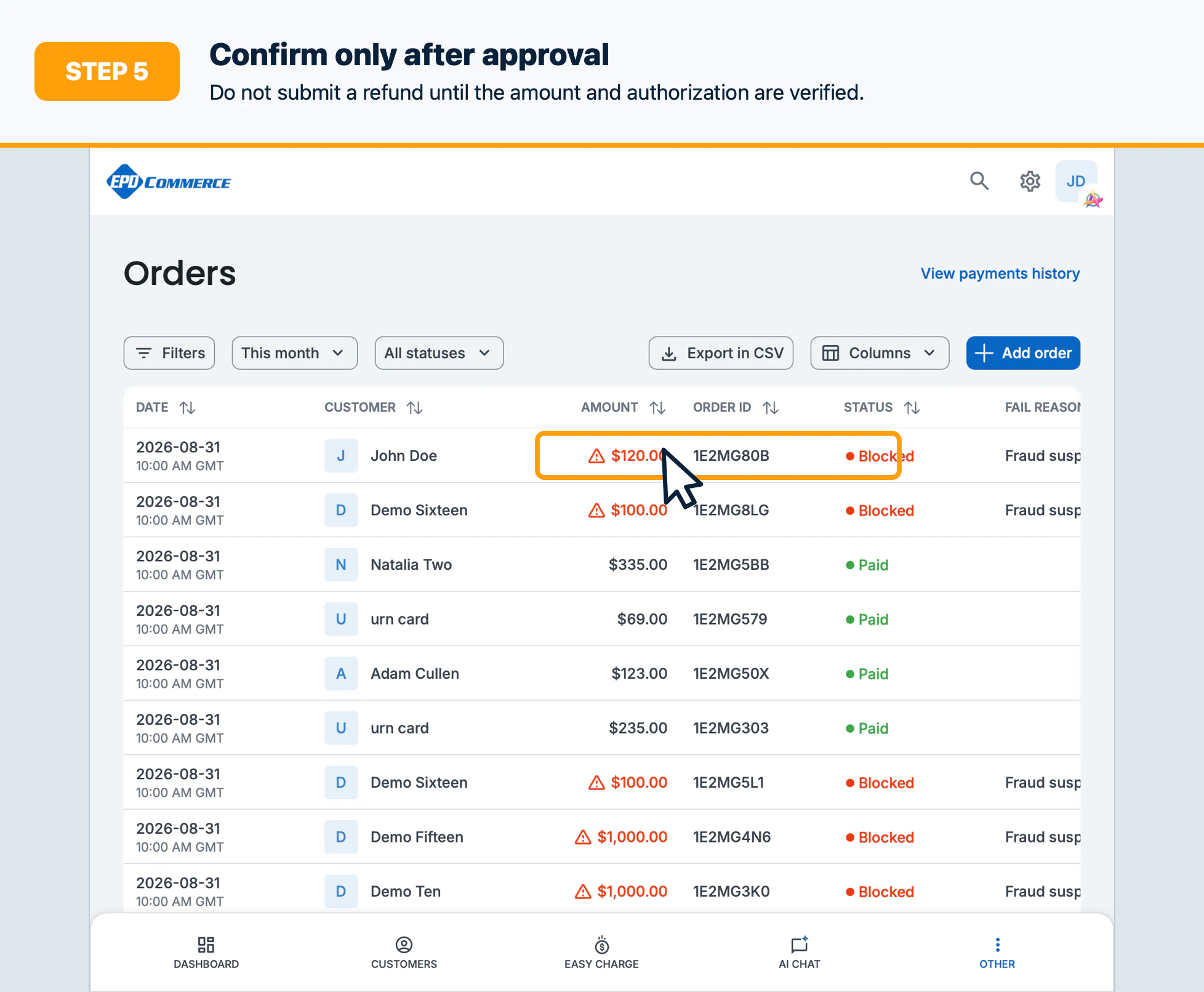 Step 5: Confirm the refund