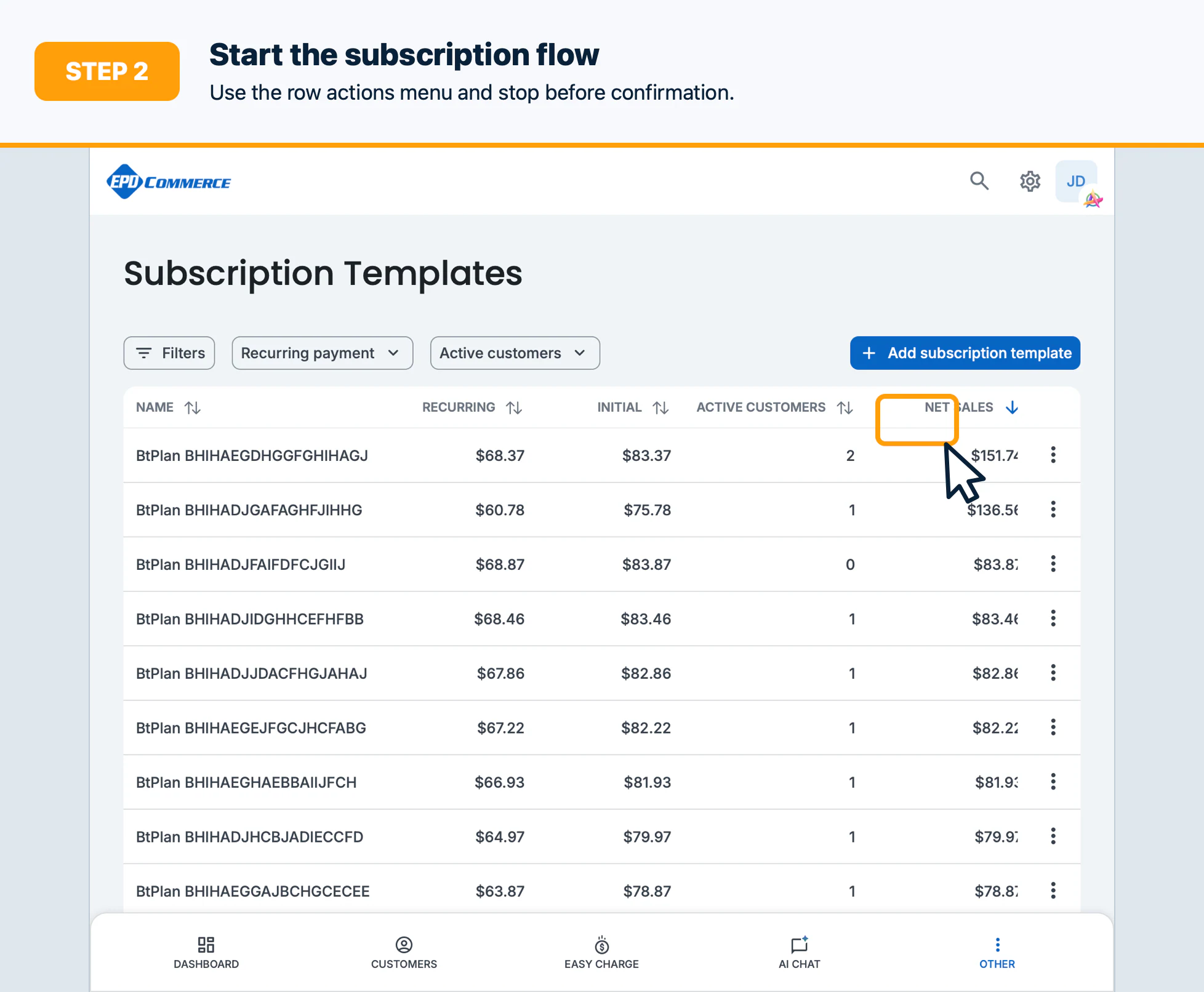 Step 2: Start the subscription flow